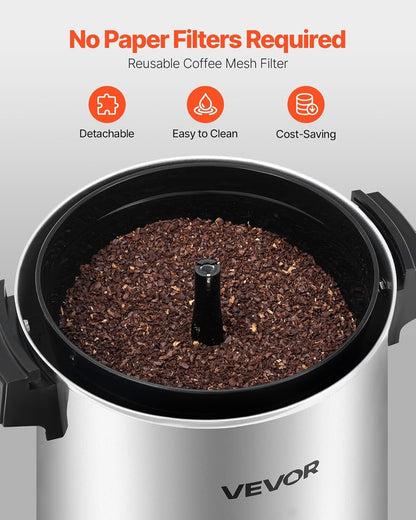 VEVOR Commercial Coffee Urn, 60 Cup 9 L Hot Beverage Dispenser with Dripless Faucet, Quick-Brewing Stainless Steel Large Commercial Coffee Maker, for Catering, Business, Party, Church & Restaurant
