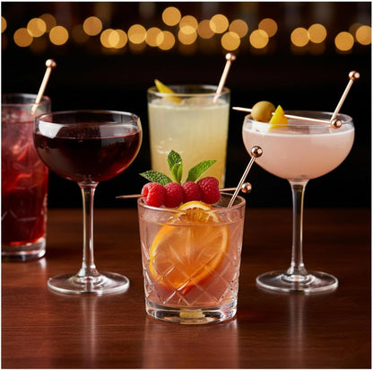 I-MART 15 Pack Stainless Steel Cocktail Picks Martini Olive Skewers, Reusable Metal Garnish Sticks for Drinks, Appetizers, Bloody Mary, Olives, Citrus, Fruit Decor (Gold, 4.25 Inch)