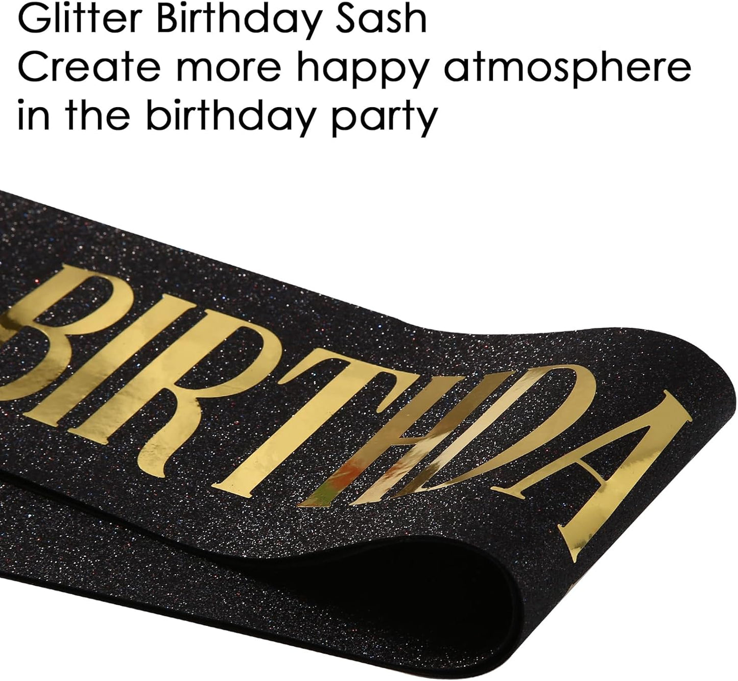 Birthday Baddie Sash, Black Glitter Birthday Sash for Women Men Girls, Gold Foil Funny BirthdaySash Decorations Party Favors Accessories Supplies (Gold)