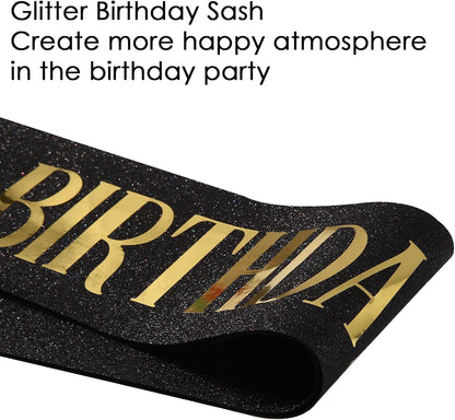 Birthday Baddie Sash, Black Glitter Birthday Sash for Women Men Girls, Gold Foil Funny BirthdaySash Decorations Party Favors Accessories Supplies (Gold)