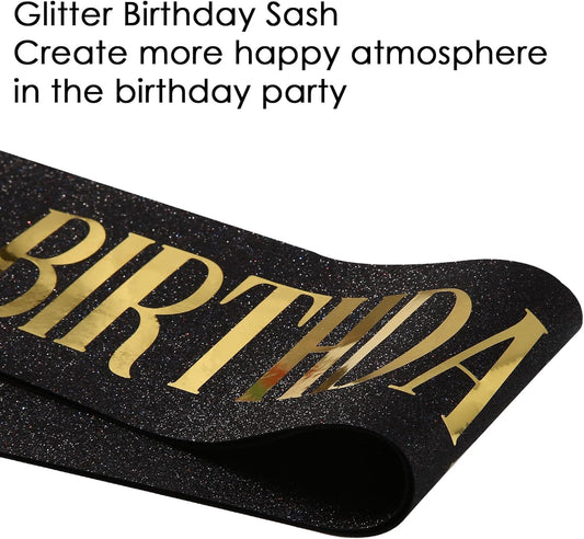 Birthday Baddie Sash, Black Glitter Birthday Sash for Women Men Girls, Gold Foil Funny BirthdaySash Decorations Party Favors Accessories Supplies (Gold)