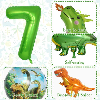 Dinosaur 5th Birthday Decorations, Dinosaur Birthday Party Decorations with Giant Inflatable Dinosaur Balloons 40 Inch Helium Foil Mylar Number 5 Balloons for Dinosaur Theme Birthday Party Decorations