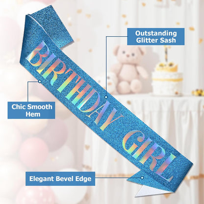 RUDONG M Birthday Girl Sash Glitter - Silver Birthday Sash for Women & Girls | Sweet 16/18th/21st/30th/40th/50th/60th/70th, All-Age Celebration Party Decor