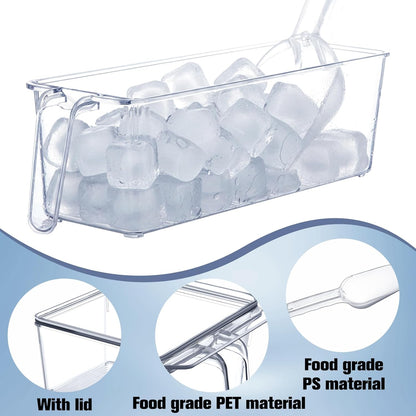 Havawish 4 Pcs Ice Storage Bin for Freezer with Lid and Flexible Scoop Set Plastic Ice Container with Lid Handle for Home Office Fridge Storage (12.4 x 8.07 x 3.94 Inches,Clear)
