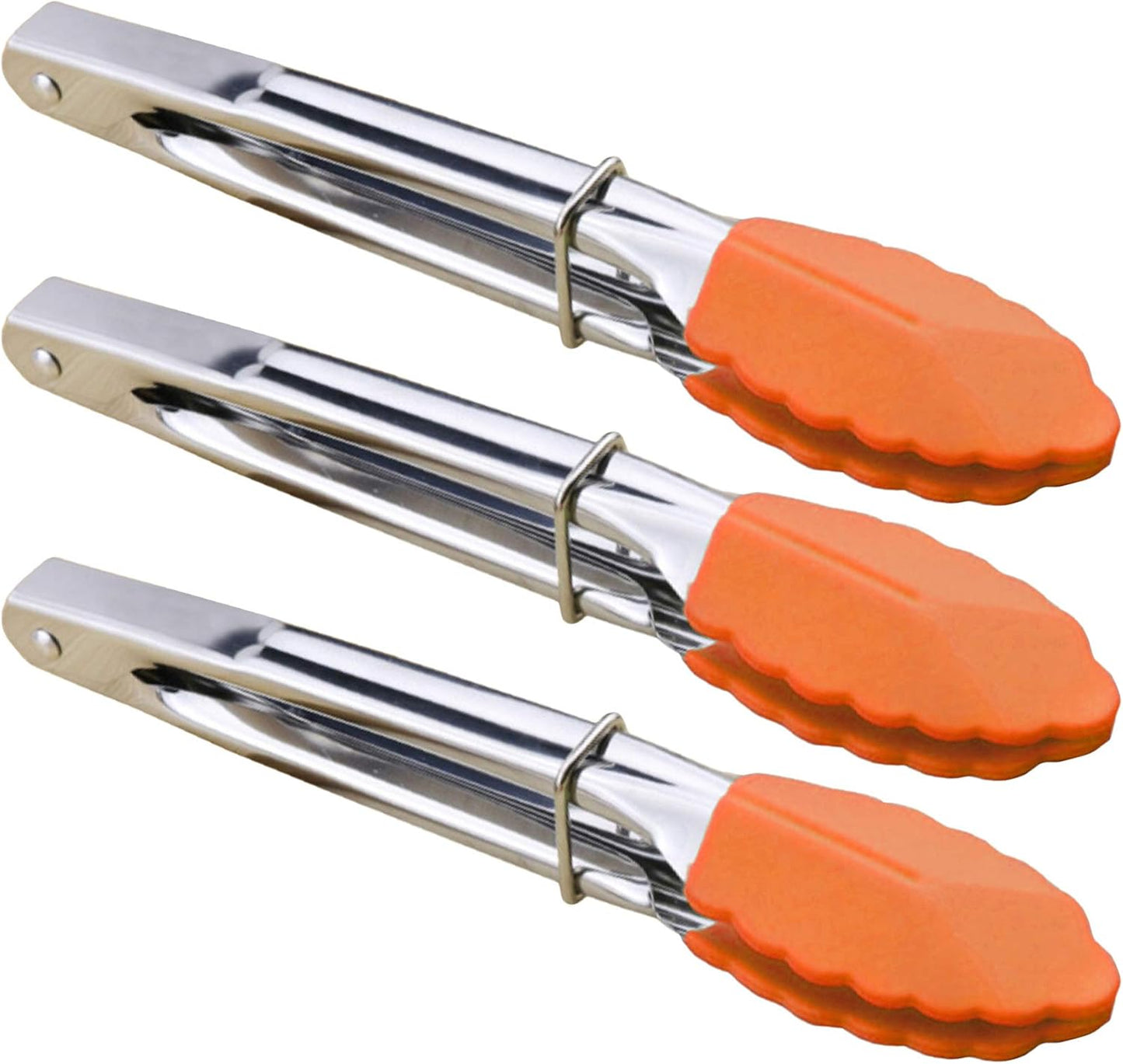 HINMAY Small Tongs with Silicone Tips 7-Inch Mini Serving Tongs, Set of 6 (Green Red Blue Purple Pink Orange)