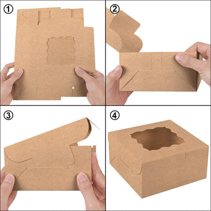 Moretoes 15pcs Cookie Boxes with Window, 6x6x3in Brown Bakery Boxes for Treats, Small Cake, Desserts, Donuts, Pastry