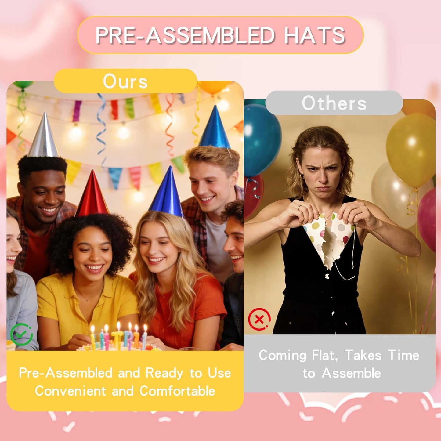 CANREVEL 28 PCS Pre-Assembled Party Hats for Adults, Party Supply for Party Decorations, Party Headwear for Birthday Celebration for Women Men, Shiny
