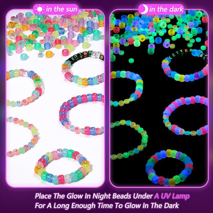 1000Pcs Glow Letter Beads Acrylic Alphabet Bead Glow in The Dark, 4x7 mm Round Beads for Friendship Bracelets and DIY Crafts