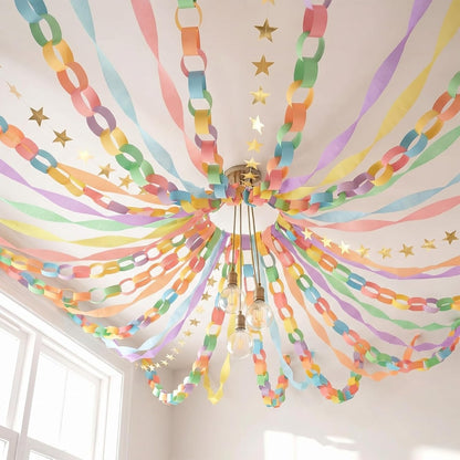 TaoBary Decorations Crepe Streamers Sheet Paper Strips Chain Garland Star Hanging for Party Birthday Wedding Decor(600,Pastels,Same Size)