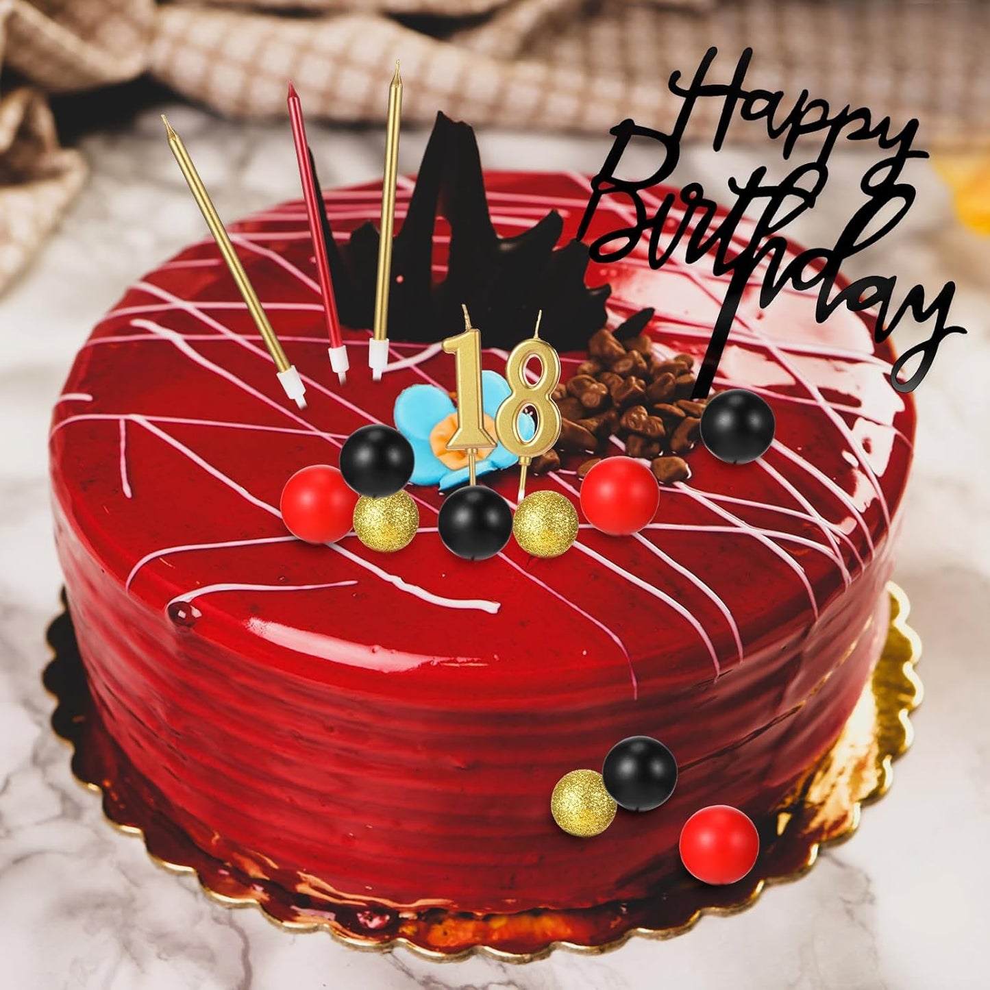 Yerliker 34 Pcs Happy Birthday Cake Toppers Decorations Birthday Candles DIY Cake Decor for Men Women Wedding Anniversary(Gold)