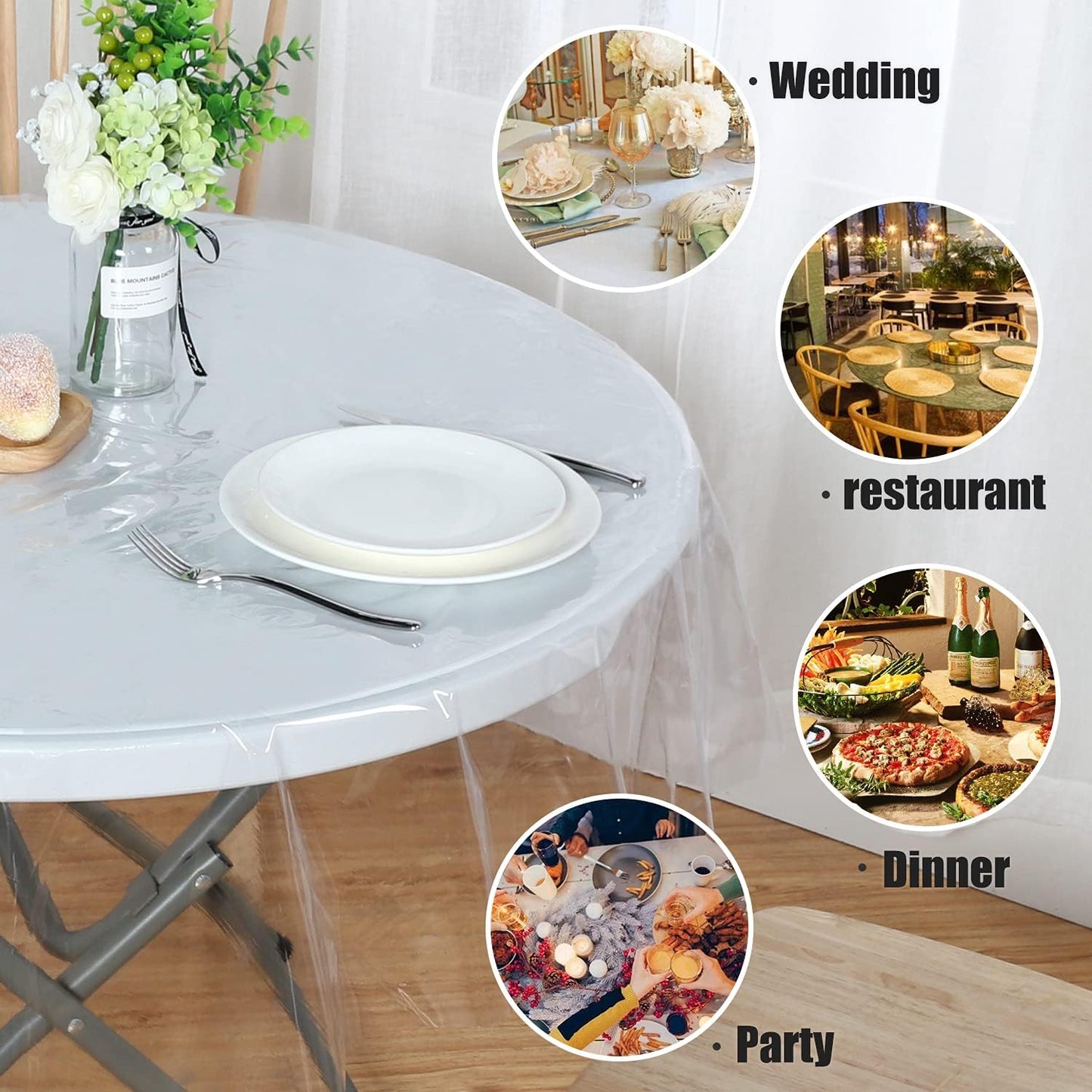 sancua Clear Plastic 100% Waterproof Tablecloth - 54 x 78 Inch - Vinyl PVC Rectangle Table Cloth Protector Oil Spill Proof Wipe Clean Table Cover for Dining Tables, Parties & Camping, Crystal Clear