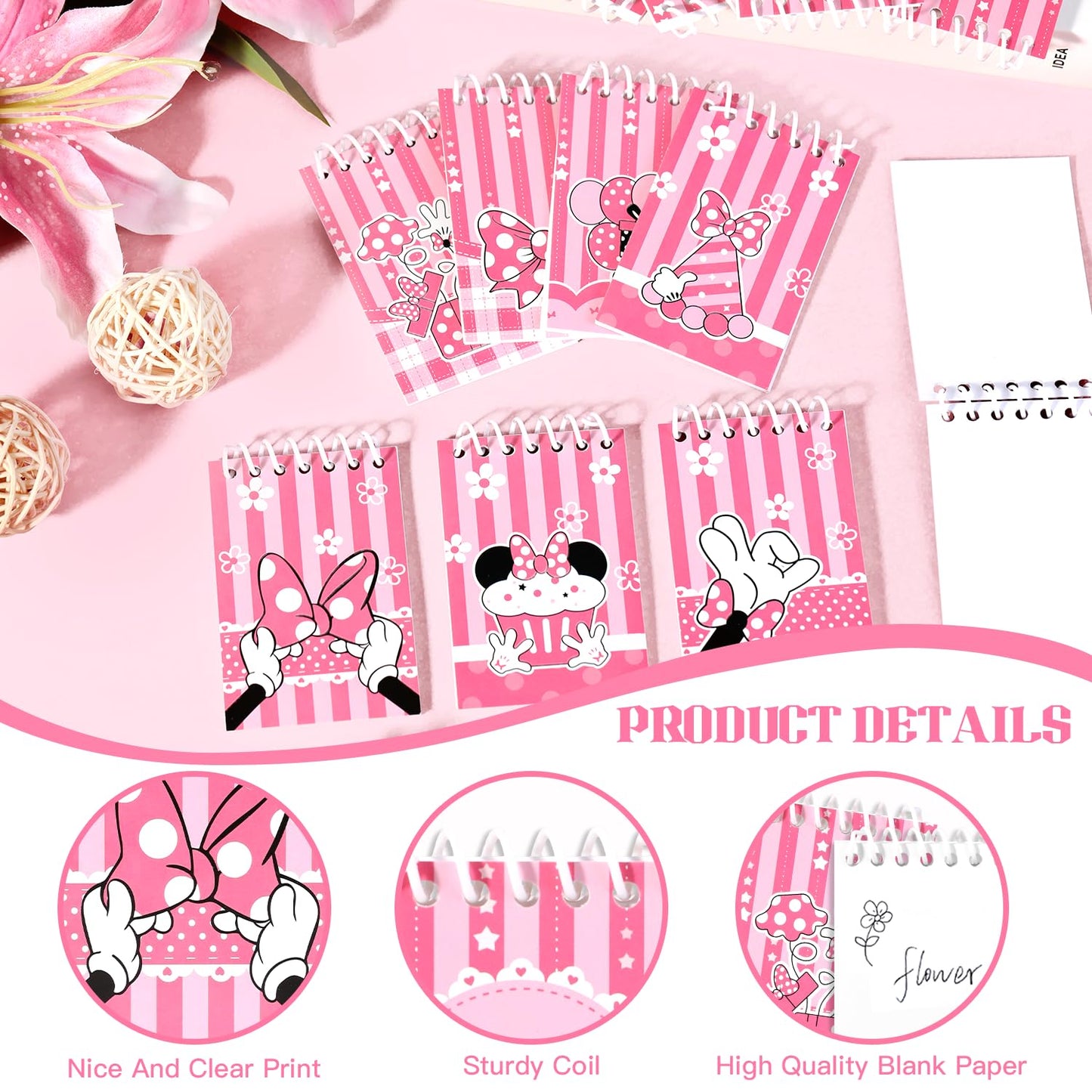 Fprl 24 Pcs Spiral Pocket Notepads for Mouse Theme party Goodie Bag Stuffers, Classroom Prizes, party supplies,3.9 x 2.4 Inches