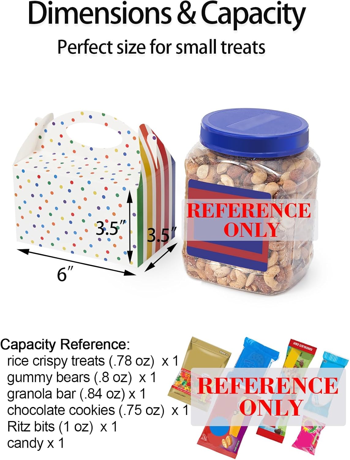 Happyhiram 50 Pcs Party Treat Boxes - White, 6 Inch Candy Boxes with Handle - Paper Cookie Gift & Snack Goodie Bags for Kids Birthday, Baby Shower, Wedding