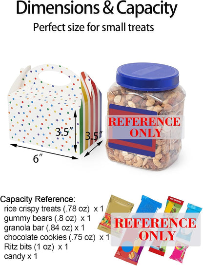 Happyhiram 50 Pcs Party Treat Boxes - White, 6 Inch Candy Boxes with Handle - Paper Cookie Gift & Snack Goodie Bags for Kids Birthday, Baby Shower, Wedding