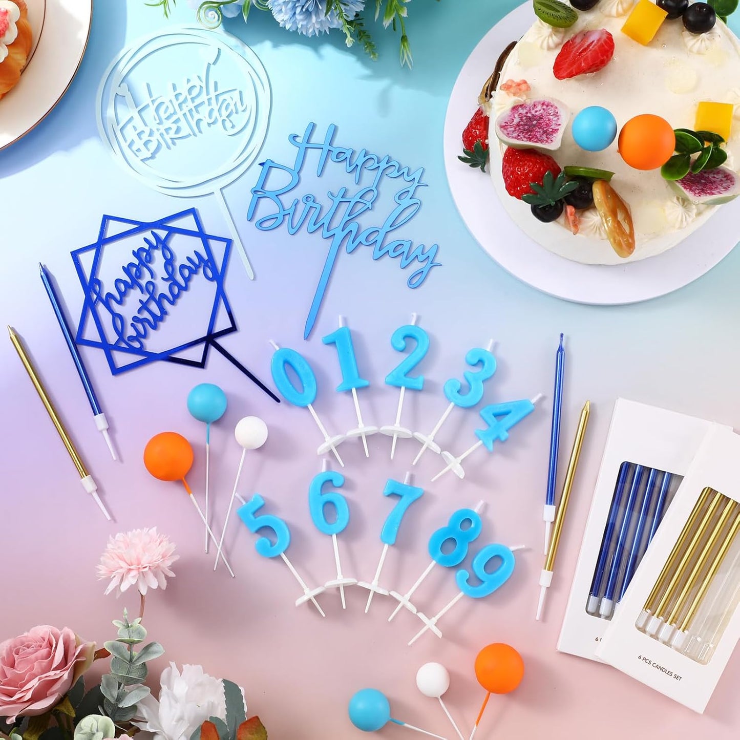 Yerliker 34 Pcs Happy Birthday Cake Toppers Decorations Birthday Candles DIY Cake Decor for Men Women Wedding Anniversary(Gold)