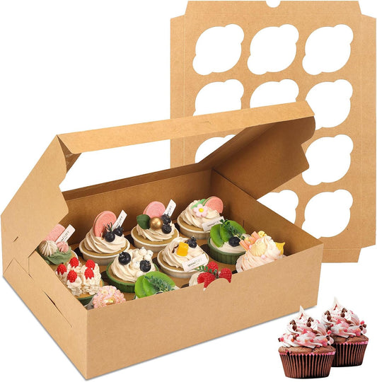 Moretoes 20 Sets Cupcake Boxes, 12 Count Cupcake Containers with Window, for Birthday Holiday Party Wedding Bakery Supplies,13 x 10 x 3.5 Inches