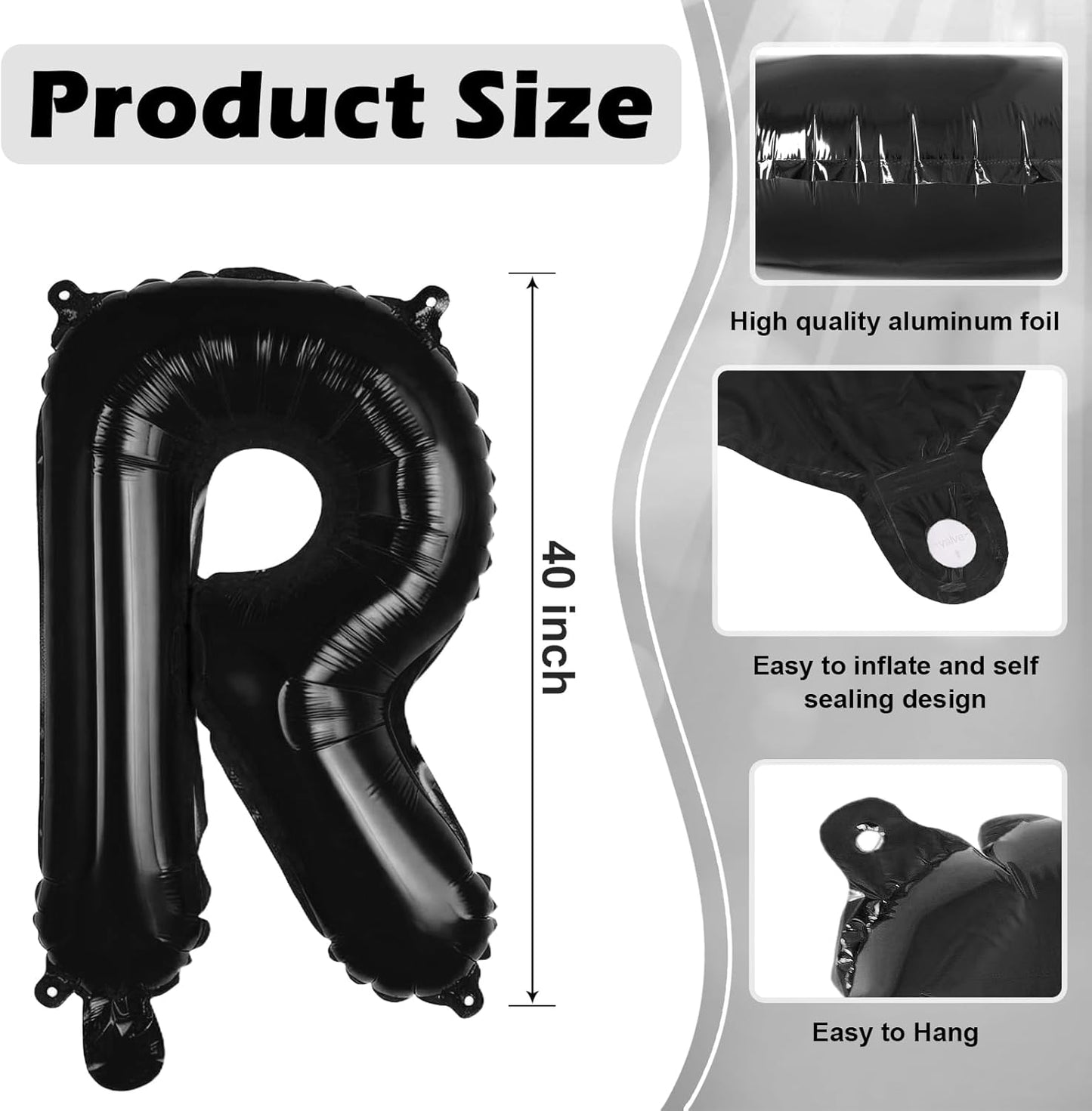 Black Letter A Balloons, 40 Inch Large Foil Letter Balloons, Custom Phrase Balloon for Birthday Party Wedding Anniversary Decoration (Black A)