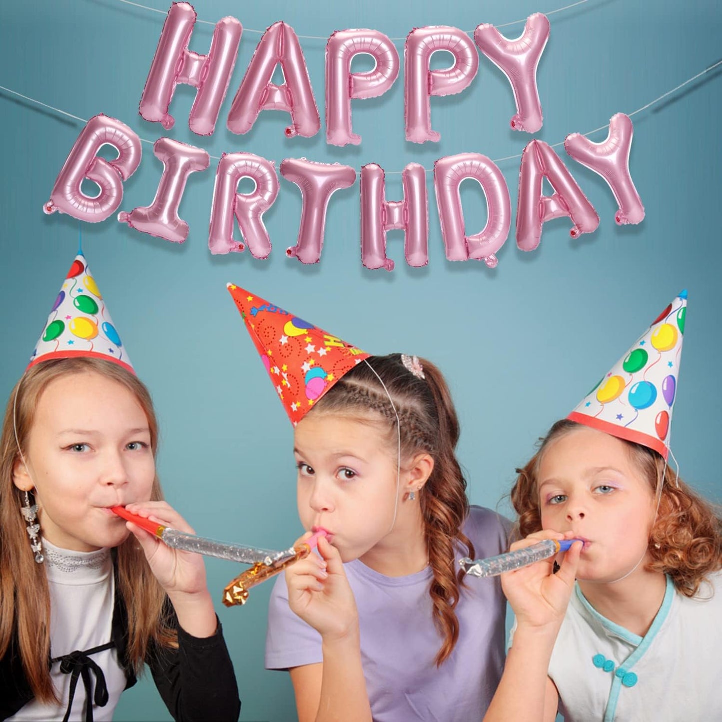 PIGETALE Happy Birthday Banner, 16 Inch Mylar Foil Letters Sign Bunting Happy Birthday Balloon Letters Balloons Reusable Ecofriendly Material for Girls Boys Kids Women Men (Hot Pink)