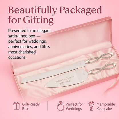 GIFTS INFINITY Personalized Wedding Cake Knife and Server Set with Engraving – Cake Cutting Utensil Set, Keepsake Gift for Wedding, Anniversary, Reception, Birthday & Other Occasions (CH-101WB)