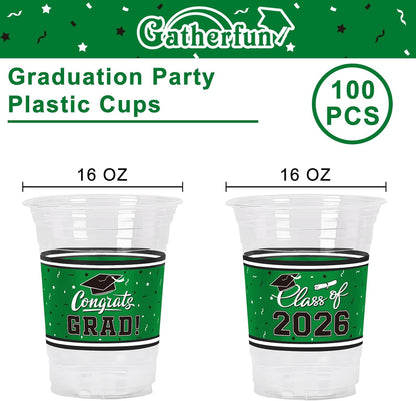 Gatherfun Graduation Decorations 2026-100 Pcs 16oz Blue Graduation Plastic Cups for Grad Party | Sturdy & Durable Drinkware for Grad Festivities | Essential Grad Party Supplies & Decorations