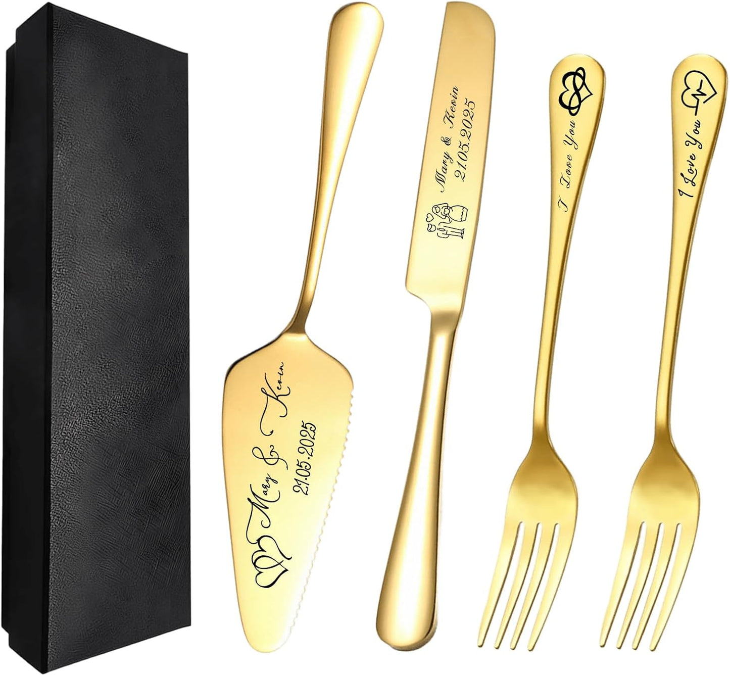 Personalized Cake Cutter Custom Wedding Cake Knife and Server Set Stainless Steel Cake Cutting Set Customize Gifts for Wedding Birthday (Black)