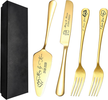 Personalized Cake Cutter Custom Wedding Cake Knife and Server Set Stainless Steel Cake Cutting Set Customize Gifts for Wedding Birthday (Black)