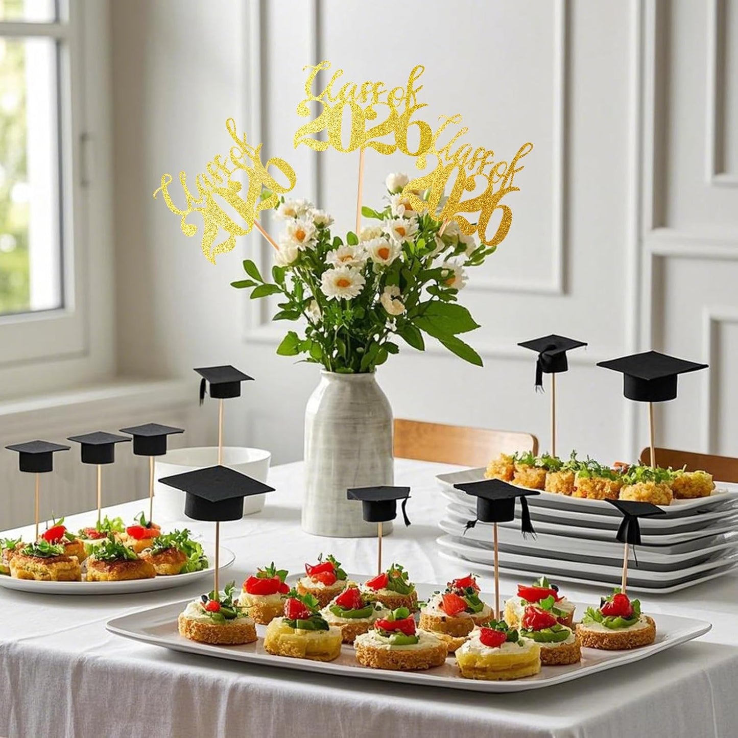 Ohuimrt Class of 2026 Graduation Decorations, 12 PCS Gold Graduation Centerpieces Sticks Double-Sided Table Toppers for Grad Party Decoration