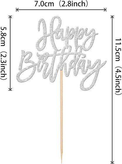 24 PCS Happy Birthday Cupcake Toppers Glitter Picks for Celebrating Anniversary Theme Party Cake Decorations Supplies Gold