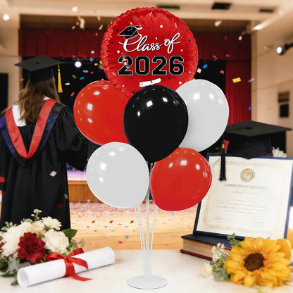 Graduation Decorations - 4 Set Balloon Stands, Class of 2026 Congrats Grad Table Centerpieces for Graduation Party Supplies(Gold& Black)