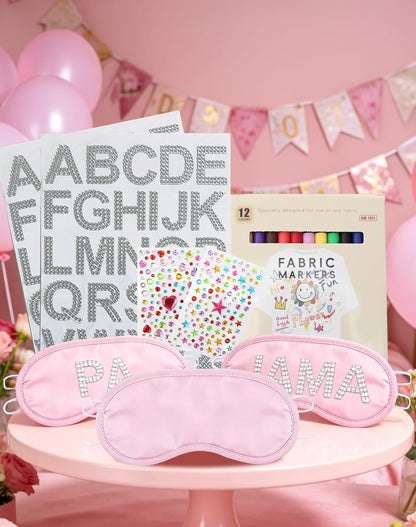 TOUROAM Pajama Theme Party Decoration - Sleep Eye Masks with Marker Pens and Sheets Self-Adhesive Heart Rhinestones Gems