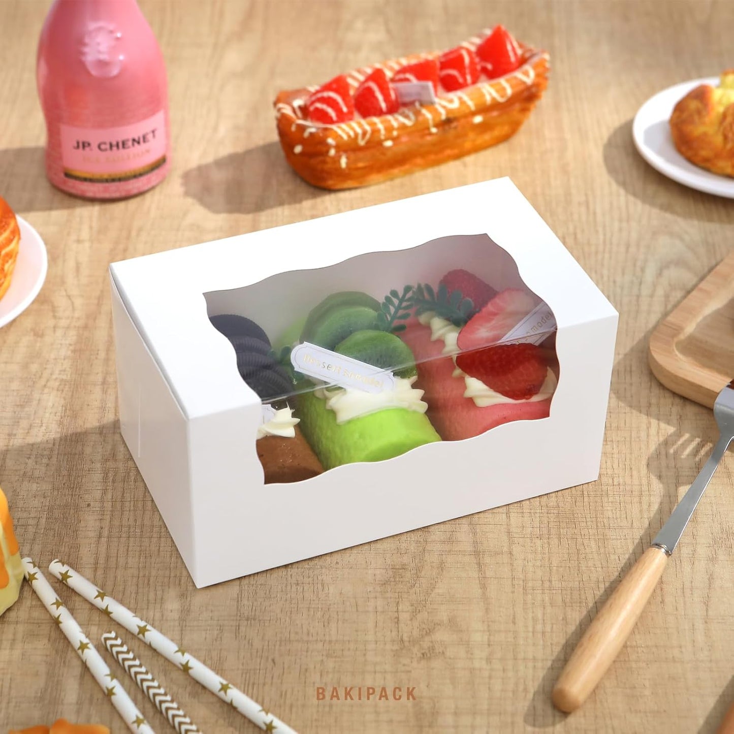 15 Pumpkin Roll Boxes, 12x8x3.5 inches Cake Roll Container, White Roll Cake Boxes with Window, Donut Boxes Pastry Cake Packaging