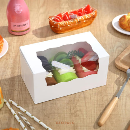 15 Pumpkin Roll Boxes, 12x8x3.5 inches Cake Roll Container, White Roll Cake Boxes with Window, Donut Boxes Pastry Cake Packaging