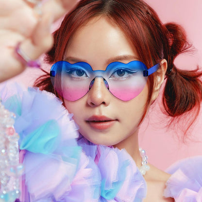 Matcheck 16 Heart Shaped Rimless Sunglasses Transparent Candy Colored Glasses Frameless Party Eyewear for Women