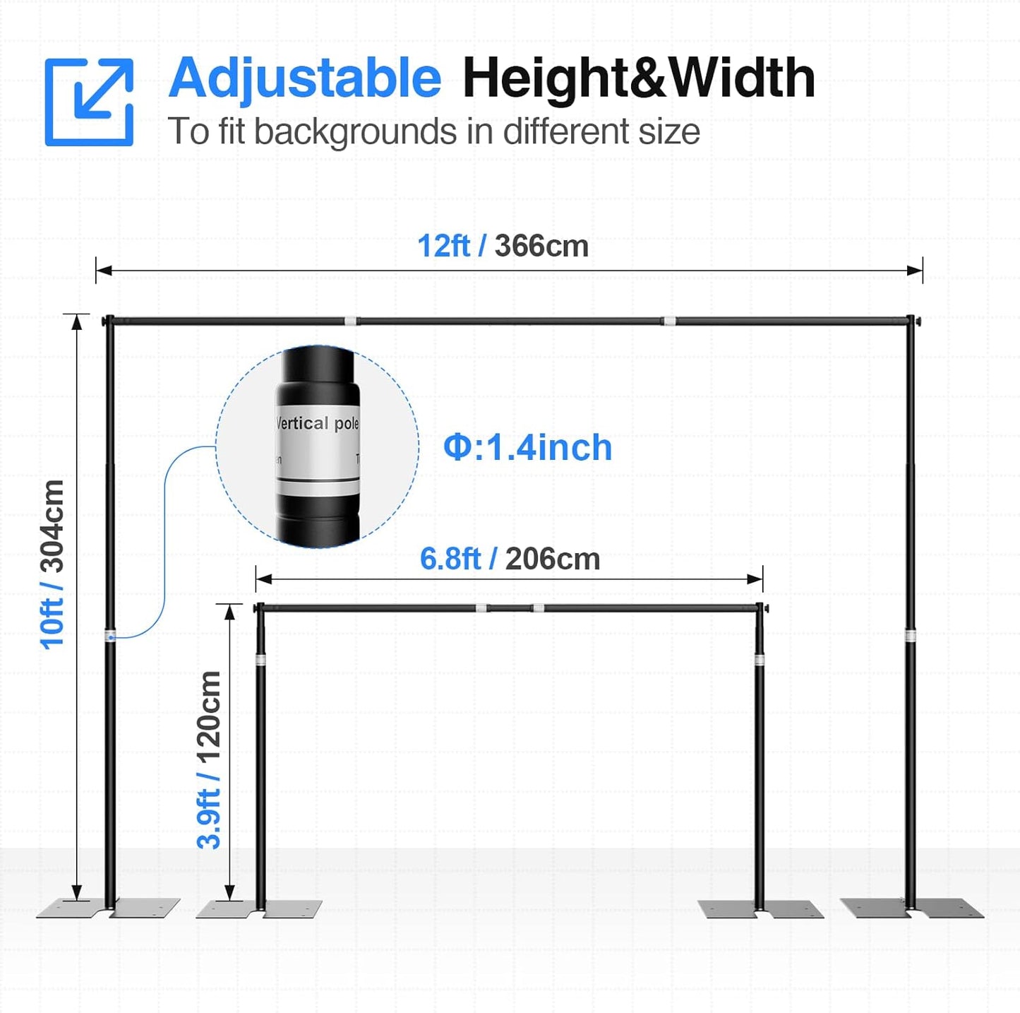 EMART Heavy Duty Backdrop Stand for Parties, 10x10 ft Pipe and Drape Adjustable Back Drop Stand Kit with Flat Base, Sturdy Photo Background Frame Diy Pole for Flower Wall Wedding Curtain