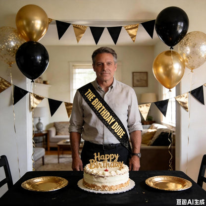 Vuzvuv Glitter Black The Birthday Dude Sash with Iridescent Foil Letter for Men and Boys, Funny Party Decorations for Boyfriend, Son, Brother,Husband
