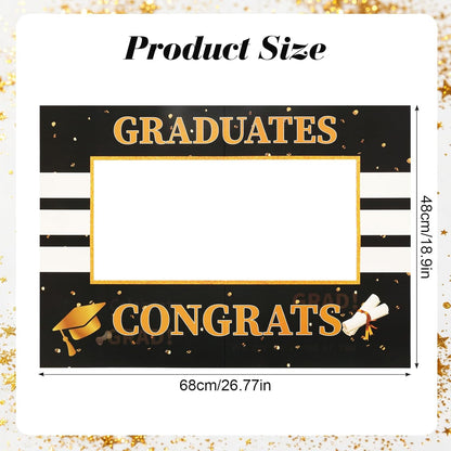 Class of 2026 Graduation Photo Booth Frame 26.8 x 18.9 Inch Black Gold Hollow Board Selfie Prop for High School College Grad Party Decor