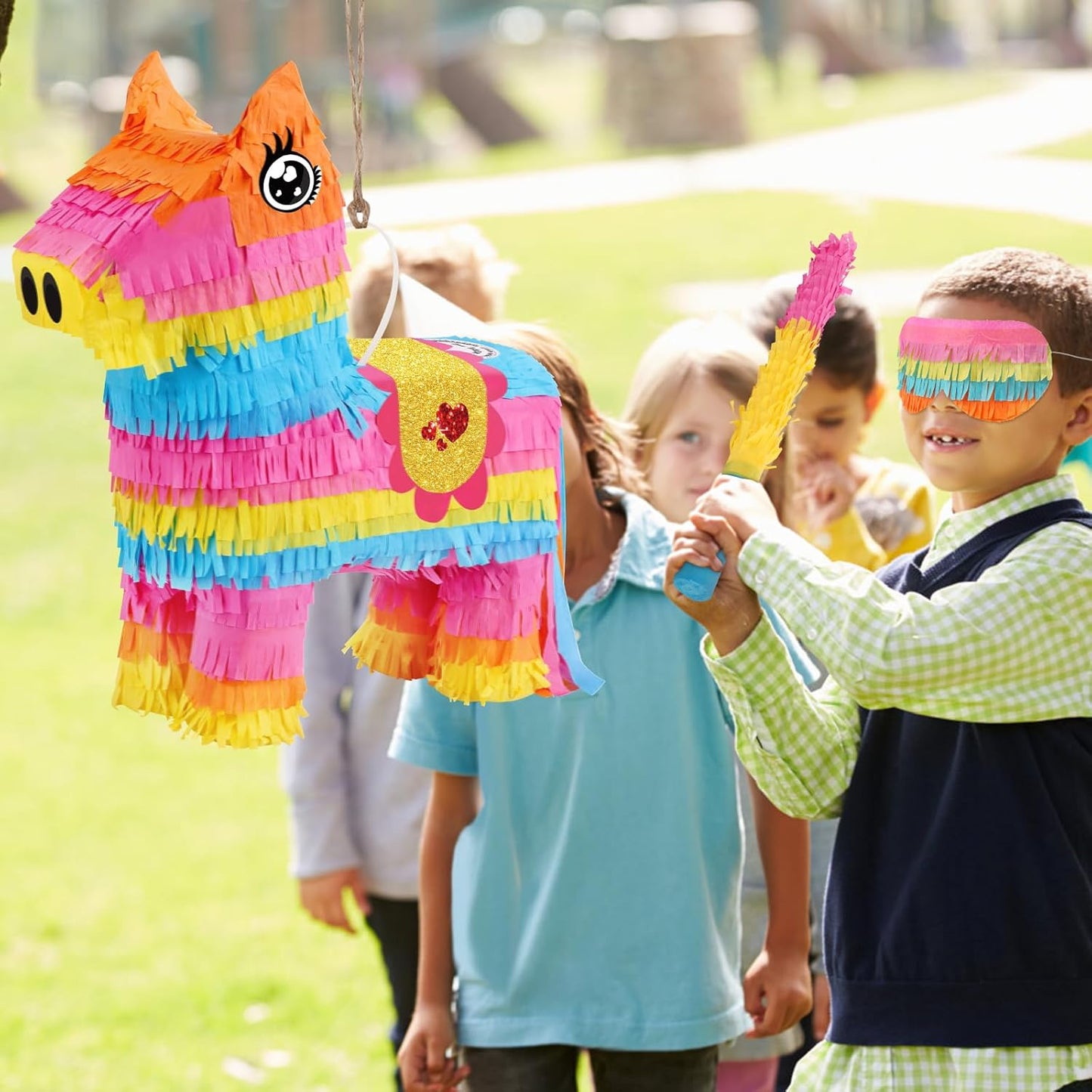 Dinosaur Pinata - Dinosaur Decorations with a Blindfold and Bat for Boys Girls Animal Themed Birthday Party Kids Classroom Game Decorations Supplies (15.7 x 11.4 x 3.1 Inches)