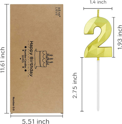 BEAN LIEVE Number Candles 0-9 Set - 10-Pack Diamond-Cut Birthday Candles, Cake Candles - Bulk Cake Decor for 1st-98th Birthdays, Photos, Parties - Kids Women Family Celebrations (Champagne Gold)