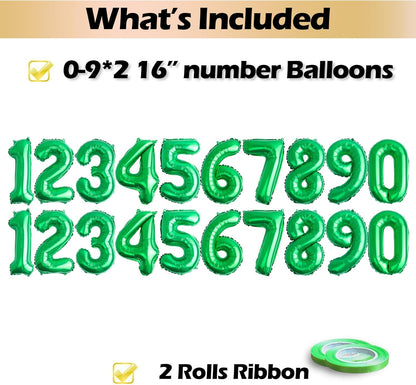 [20 Pcs] 16" Gold Foil Number Balloons (2 sets of 0-9) - Mylar Aluminum Hanging Decorations for Graduation, Birthday, Christmas & New Year's Eve Parties