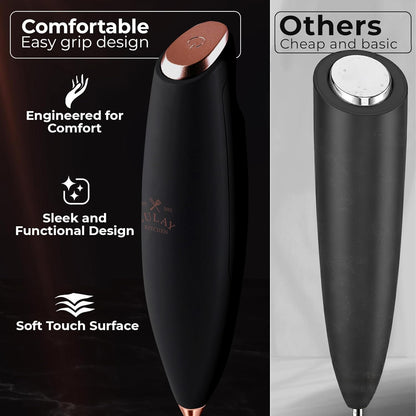 Zulay Kitchen Powerful Milk Frother Wand With Duracell Batteries - Ultra Fast Handheld Drink Mixer - Electric Whisk Foam Maker for Coffee, Lattes, Cappuccino & Matcha - Z1 Motor - Black - Colors B