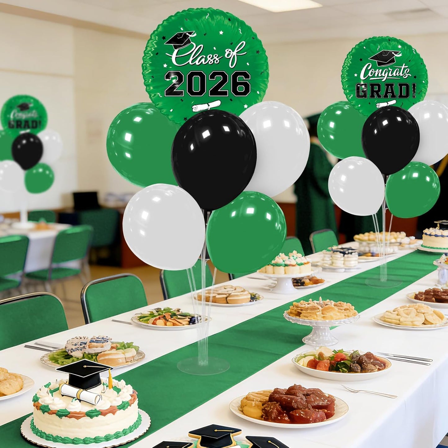Graduation Decorations - 4 Set Balloon Stands, Class of 2026 Congrats Grad Table Centerpieces for Graduation Party Supplies(Gold& Black)