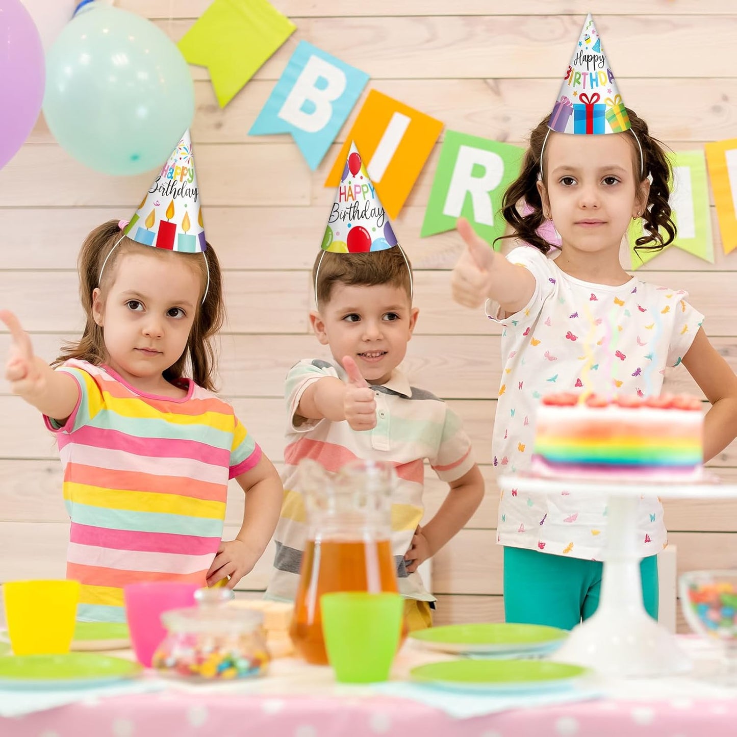 Lonfliness 32Pcs Colorful Party Hats for Kids Happy Birthday Cone Paper Hats Classroom Celebration Supplies Favors