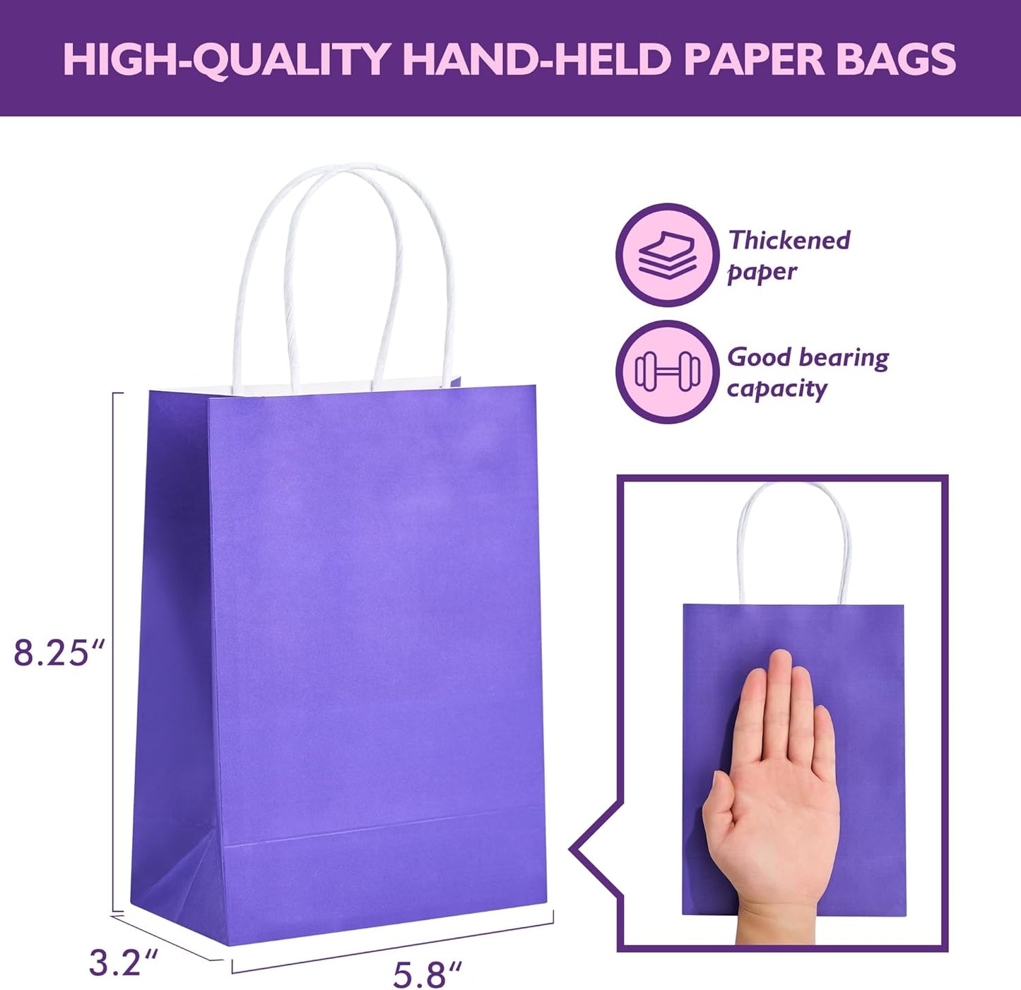 32 Pack Paper Gift Bags with Handles, 5.8"×3.2"×8.25" Party Favor Bags, Gift Bags, Small Gift Bags with Handles, Party Bags, Small Goodie Bags Bulk for Birthday, Crafts, Wedding, Party Supplies (8 Colors)