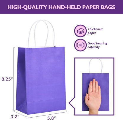 32 Pack Paper Gift Bags with Handles, 5.8"×3.2"×8.25" Party Favor Bags, Gift Bags, Small Gift Bags with Handles, Party Bags, Small Goodie Bags Bulk for Birthday, Crafts, Wedding, Party Supplies (8 Colors)
