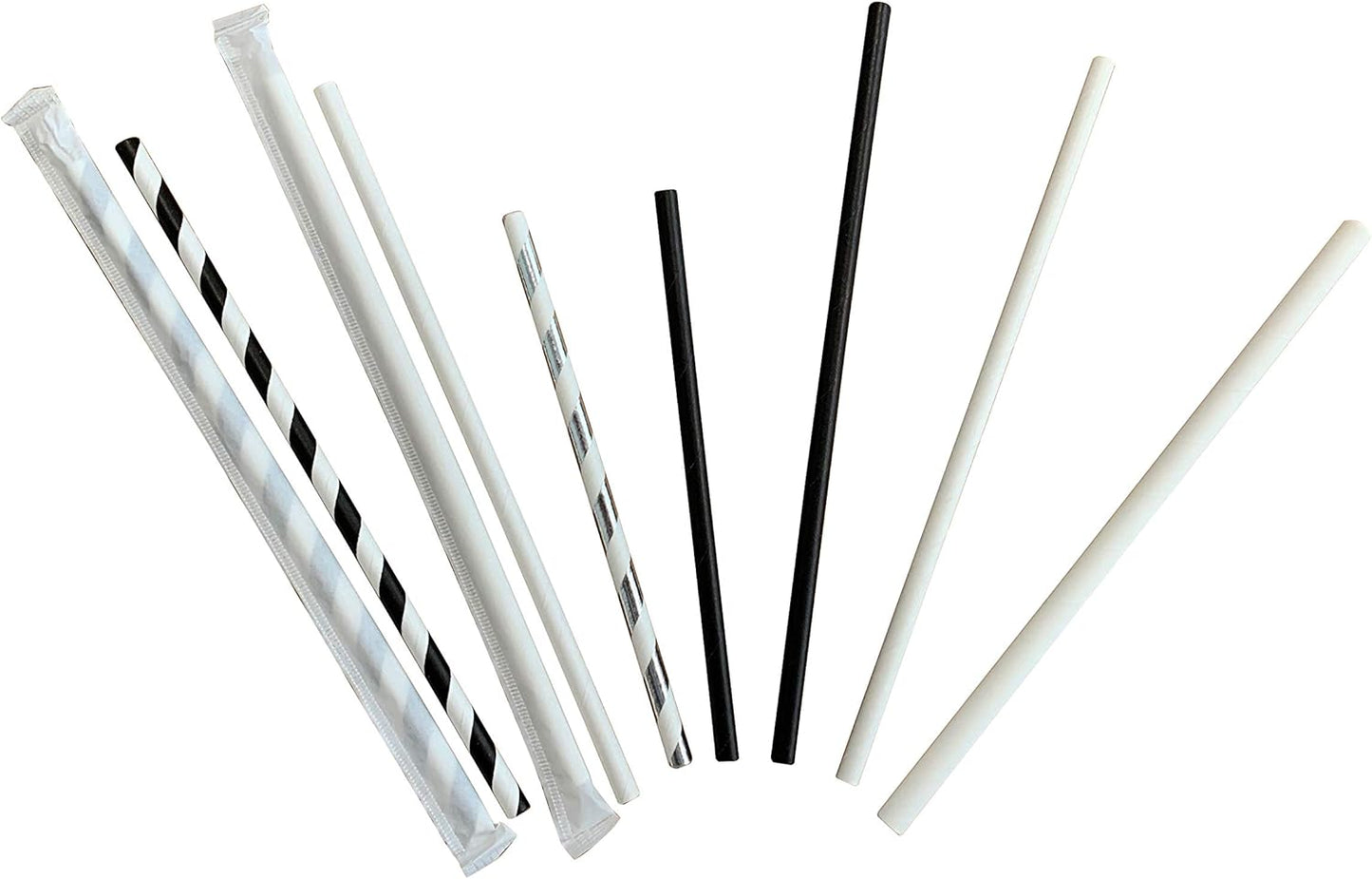 500 Count | Kingseal FSC Certified Paper Cocktail Straws, Unwrapped, 6mm x 5.75 Inches, Silver Stripe, Biodegradable, Earth Friendly, Bulk Pack - 1 Box of 500 Straws