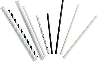 500 Count | Kingseal FSC Certified Paper Cocktail Straws, Unwrapped, 6mm x 5.75 Inches, Silver Stripe, Biodegradable, Earth Friendly, Bulk Pack - 1 Box of 500 Straws
