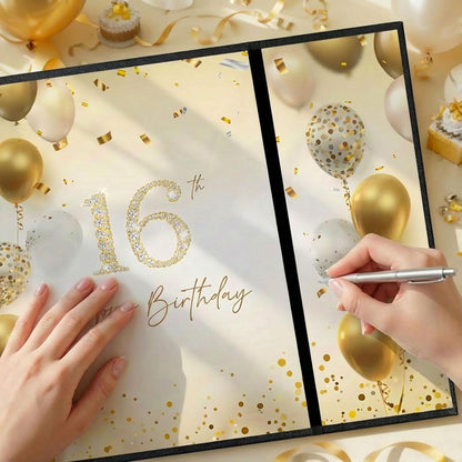 Blue and Silver 16th Birthday Party Decoration Guest Book 16th Happy Birthday Guest Sign in Book Perfect Signature Cardboard Party Supplies Great Birthday Gift for Boys