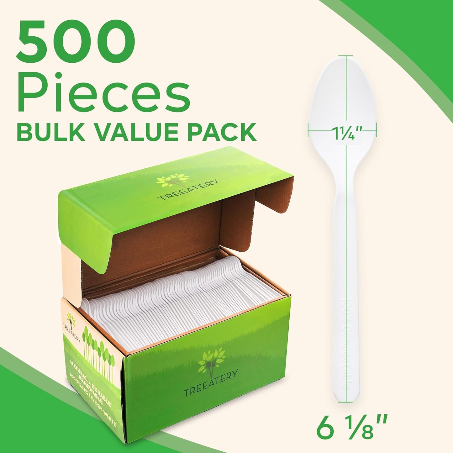 Compostable Cutlery Set, Plant-Based Compostable Utensils Disposable, Dishwasher-Safe Compostable Silverware, 380-Piece Disposable Cutlery, Plant a Tree with Every Box, Ivory White