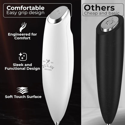 Zulay Kitchen Powerful Milk Frother Wand With Duracell Batteries - Ultra Fast Handheld Drink Mixer - Electric Whisk Foam Maker for Coffee, Lattes, Cappuccino & Matcha - Z1 Motor - Black - Colors A