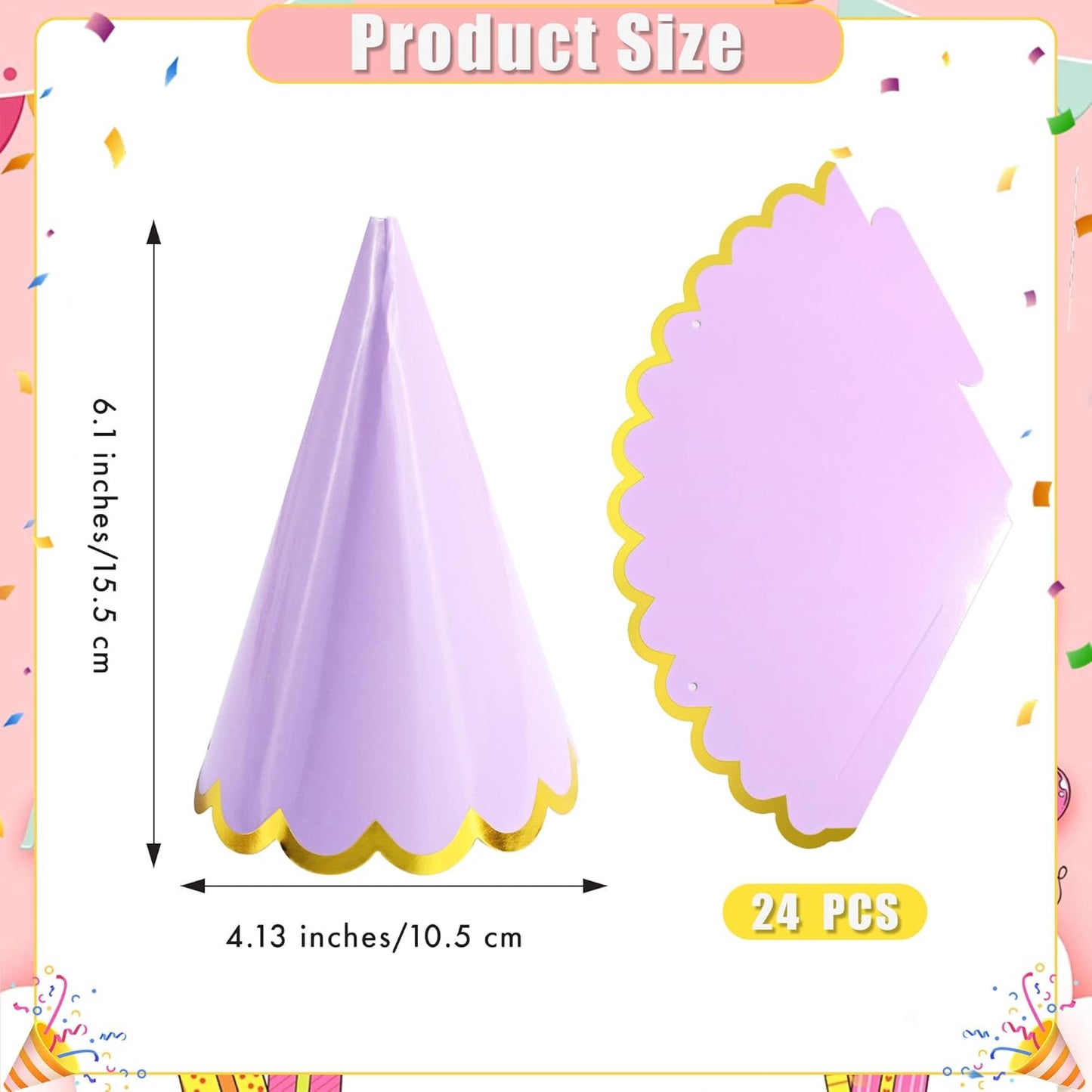 CANREVEL 24 PCS Pastel Party Hats for Adults, Pastel Party Decorations, Party Headwear for Birthday|Celebration|Party Supplies, Macaron Cone Hats for Women Men